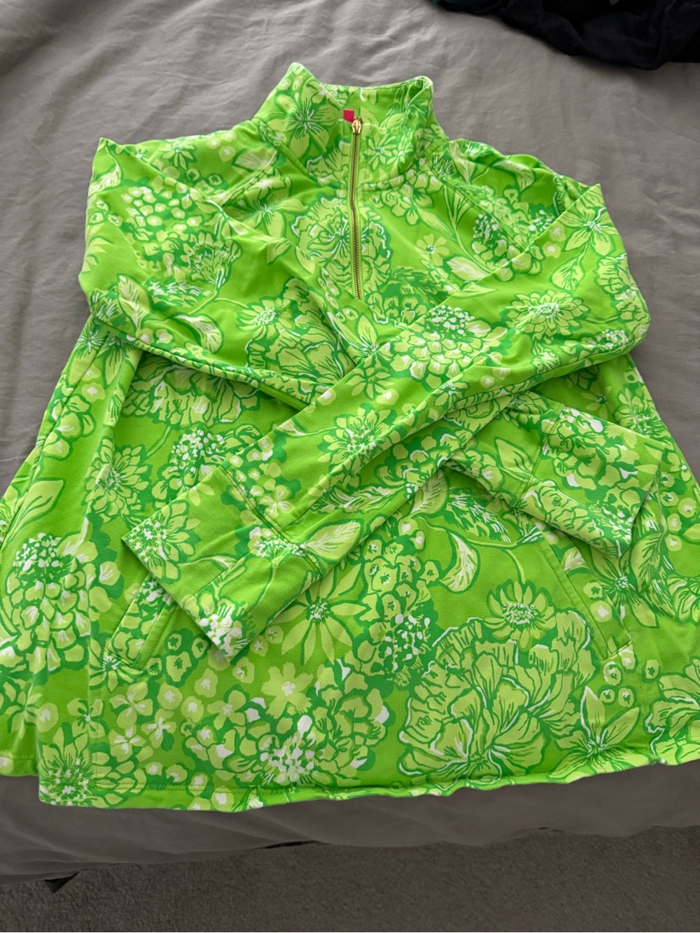 Lilly Pulitzer Neon Green Floral Quarter-Zip Popover